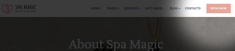 Example of placing a call-to-action button in a med spa web design header making it easy for visitors to book from any page.