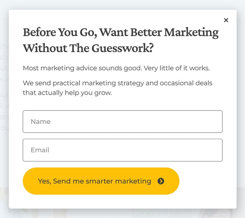 email list for plastic surgery patients Exit intent popup for plastic surgery email marketing