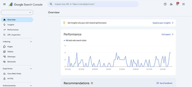 Google Search Console for plastic surgery screenshot