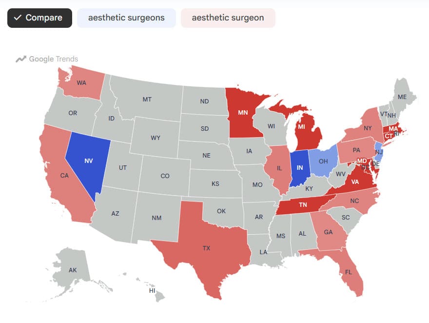 SEO for Aesthetic Surgeons Aesthetic surgeons keyword map in Google Trends