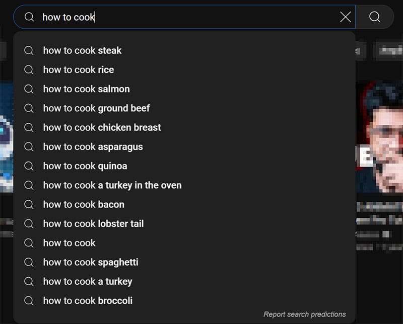 YouTube SEO YouTube SEO autocomplete screenshot